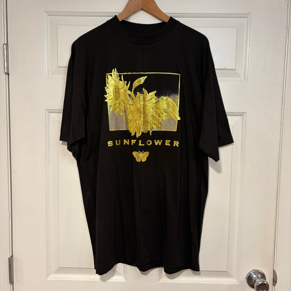 Vintage 90s All Sport Black Sunflower Graphic T-shirt Made USA‎ XL Single Stitch